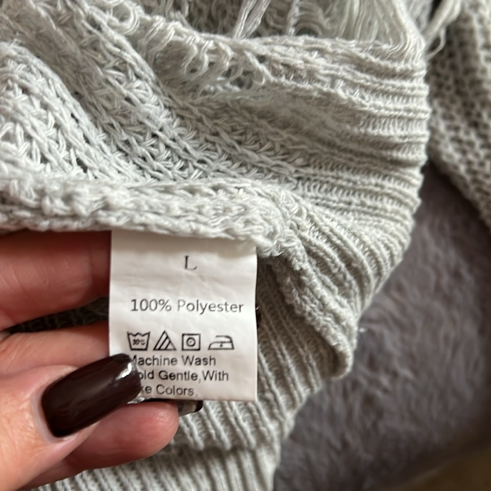 MakeMeChic Drop Shoulder Ripped Oversized Sweater - Picture 4 of 4